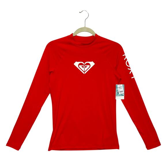 ROXY Whole Hearted Long Sleeve Rashguard NWT Women's Sz L Red Swim UPF 50+ - Picture 1 of 8